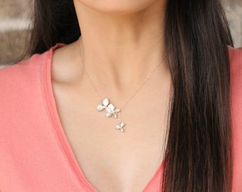 Lariat Orchid Flower Dainty Sterling Silver Necklace- TO201-45