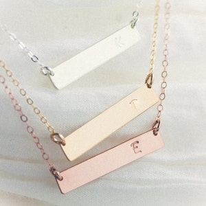 BIG SALE !! Rose Gold Bar Pendant Necklace, Personalized Necklace, Initial Bar Nameplate