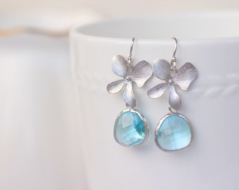 Silber Orchidee Anhänger, einfache Schmuck, Birthstone Ohrringe, Brautjungfern Geschenke