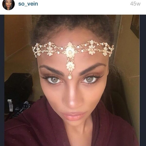 Gold Hair Jewelry Head Band Head Piece Flower Pearl Bridal Birthday Holiday Boho Bohemian