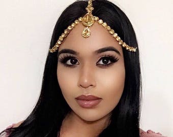 GLAMOROUS GOLD Head Chain Matha Patti Grecian Goddess Bridal Bride Wedding Prom Bohemian Boho Glamour Bollywood Hair Jewelry Prom