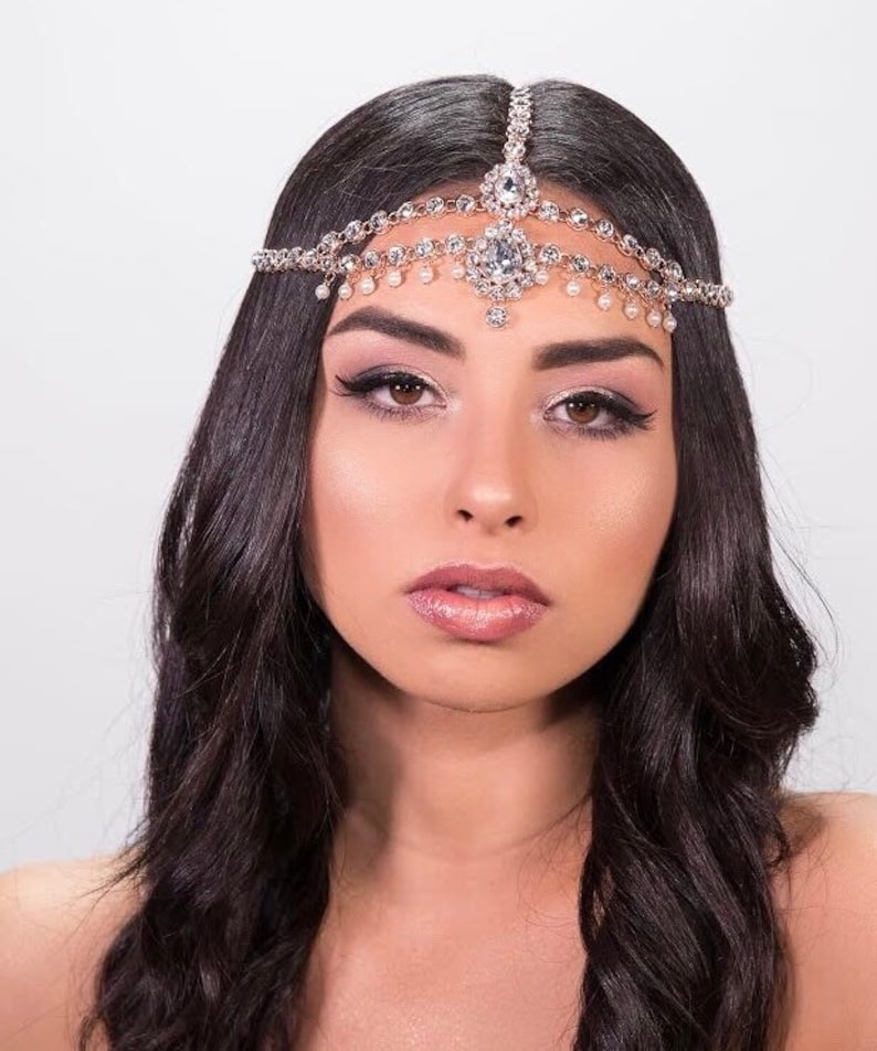 ROSE GOLD Rhinestone Hair Jewelry Goddess Prom Wedding Gem Etsy