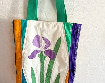 Vintage Iris Quilt Appliqué Tote Bag