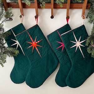 Quilted Christmas Stocking - Evergreen and White Starburst