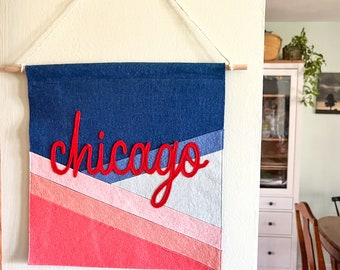 Chicago Felt Banner, Textile Wall Decor, Wall Art
