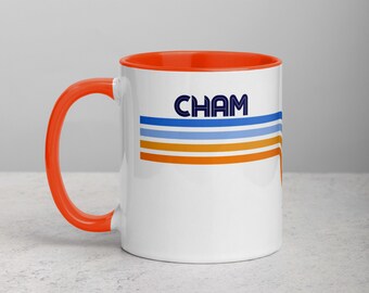 CHAM BANA Retro Orange and Blue Lines Mug