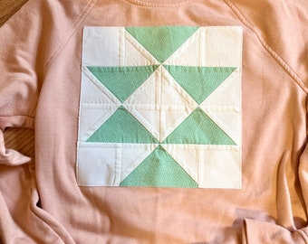 Quilt Block Upcycled Sweatshirt - quilt block pullover - sustainable clothing - quilt clothes - blush crewneck sweatshirt