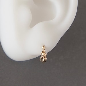 14K Solid Twisted Gold Huggie Hinged Hoop Earring, Croissant Huggie Hoop, Gold Huggie, Gold Hoop 12mm