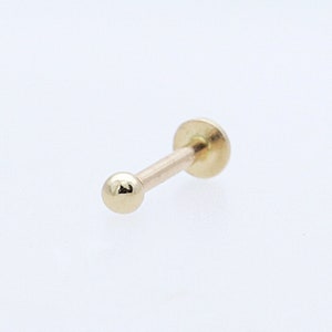 14K Solid Gold 2mm Ball Stud Labret, Internal Threaded, Tragus, Cartilage, Helix, Conch, Lobe, Piercing Earring, Minimalist Earring
