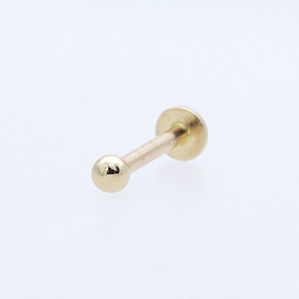 14K Solid Gold 2mm Ball Stud Labret, Internal Threaded, Tragus, Cartilage, Helix, Conch, Lobe, Piercing Earring, Minimalist Earring