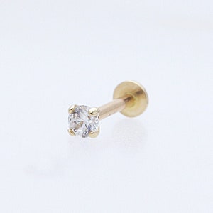 14K 2.5mm Solid Gold CZ Stud Labret, Internal Threaded, Tragus, Cartilage, Helix, Conch, Lobe, Piercing Earring, Minimalist Earring image 6