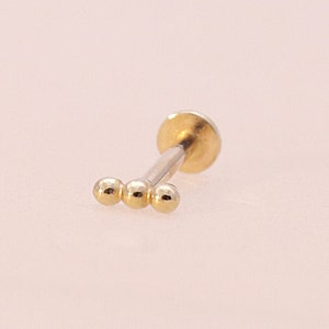 14K Solid Gold Tiny Ball Stud Labret, Internal Threaded, Tragus, Cartilage, Helix, Conch, Lobe, Piercing Earring, Minimalist Earring