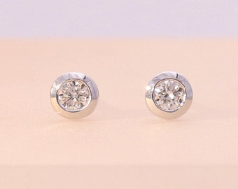 0.2ct Lab Grown Diamond Earrings, Lab Diamond Earrings, Diamond Solitaire Earrings, Minimalist 14K Diamond Studs, Bezel Set Diamond Studs