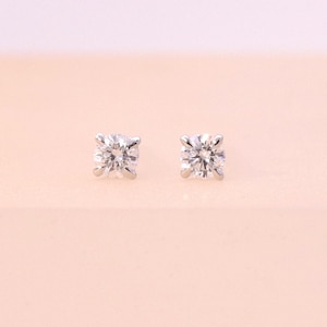 0.1 ct Diamond Stud Earrings, Diamond Earrings, Diamond Solitaire Earrings, Minimalist 14K Diamond Studs, 4 Prong Set Diamond Studs