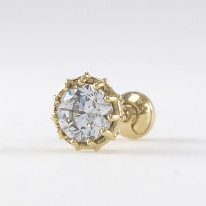 14K 4mm Solid Gold CZ Stud Cartilage, Tragus, Helix, Conch, Lobe, Piercing Earring, Minimalist Earring, Geometric Earring