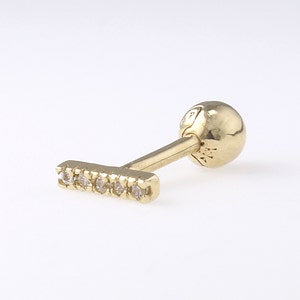 14K Solid Gold Diamond Bar Stud, Cartilage, Tragus, Helix, Conch, Lobe, Piercing Earring, Minimalist Earring, Dainty Earring