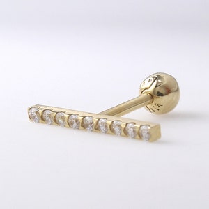 14K ソリッド ゴールド バー スタッド、軟骨、トラガス、ヘリックス、コンク、ローブ、ピアス イヤリング、ミニマリスト イヤリング、シンプル イヤリング、誕生石イヤリング