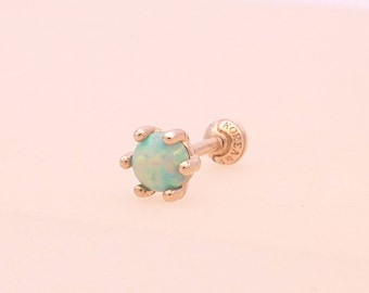 14K 4mm Gold Opal Stud, Cartilage, Tragus, Helix, Conch, Lobe, Piercing Earring, Minimalist Earring