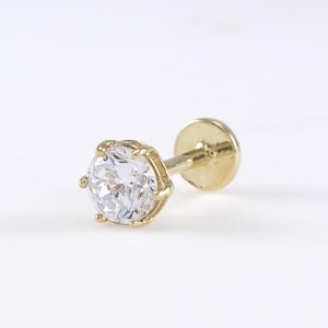 14K 4mm Solid Gold CZ Stud Labret, Knorpel, Tragus, Helix, Conch, Lobe, Piercing Ohrring, minimalistischer Ohrring, geometrischer Ohrring