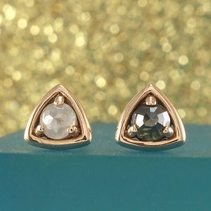 Diamond Stud Earrings, Gold Stud Earrings, Grey Diamonds Studs, Minimalist Earrings, Geometric Earrings, Triangle Stud Earrings image 1