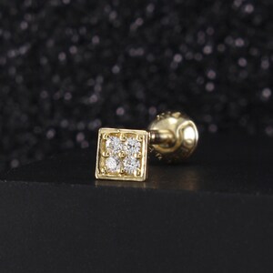 Square Stud Earring 14K Gold, Cartilage, Tragus, Helix, Conch, Lobe, Minimalist Earring, Geometric Earring, Birthstone Stud