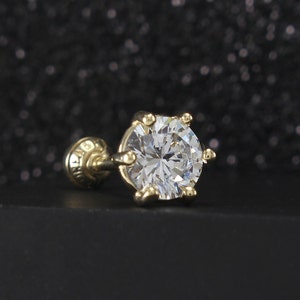 14K 5mm Solid Gold CZ Stud Cartilage, Tragus, Helix, Conch, Lobe, Piercing Earring, Minimalist Earring, Geometric Earring