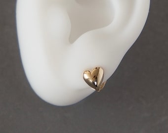 14K Solid Gold Huggie Heart  Hinged Earring, Love Huggie Hoop, Gold Huggie, Love Huggie