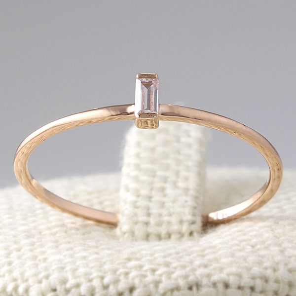 14K Solid Gold Thin Diamond CZ  Band, Simple Ring, Baguette CZ Ring, Stacking Ring, Minimalist Ring