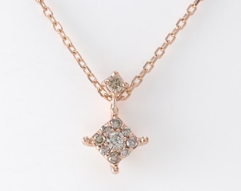 Square Champagne Diamond Necklace, Geometric Cognac Diamond Necklace, Gold Simple Diamond Necklace, Minimalist Necklace,