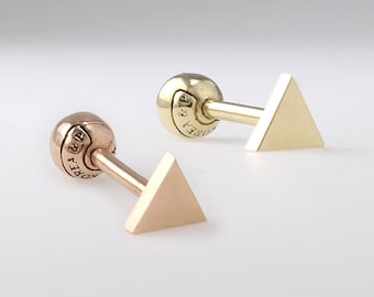 14K Solid Gold Triangle Stud, Cartilage, Tragus, Helix, Conch, Lobe, Piercing Earring, Minimalist Earring, Geometric Earring