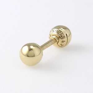 14K ソリッド ゴールド ボール スタッド 4 mm、14K バーベル イヤリング、軟骨、トラガス、ヘリックス、コンク、ローブ、ピアス イヤリング、ミニマリスト イヤリング、シンプル スタッド
