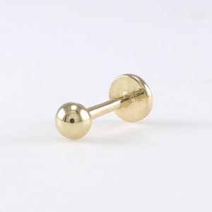 14K Solid Gold 3mm Ball Stud Labret Tragus, Cartilage, Helix, Conch, Lobe, Piercing Earring, Minimalist Earring, Simple Stud