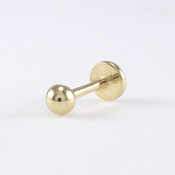 14K Solid Gold 3mm Ball Stud Labret Tragus, Cartilage, Helix, Conch, Lobe, Piercing Earring, Minimalist Earring, Simple Stud