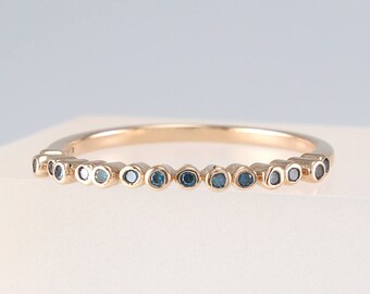 Thin Blue Diamond Wedding Band, Diamond Eternity Band, Diamond Band, Engagement Ring, Blue Diamond Ring, Stackable Ring