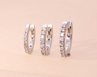 Diamond Huggie Hoops 14K Gold, Diamond Hoop Earrings, Huggie Hoop, Gold Hoop Earring, 10.5mm, 11mm, 12mm