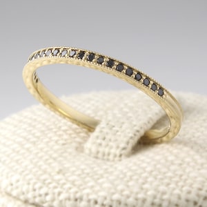 Thin Black Diamond Eternity Band 14K Solid Gold, Black Diamond Eternity Ring, Diamond Wedding Band