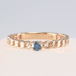 Blue Diamond Ring, Diamond Chain Band 14K Solid Gold, Diamond Wedding Band, Blue Diamond Wedding Band, Stacking Ring Gold