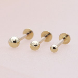 14K Solid Gold 3mm Ball Stud Labret, Internal Threaded, Tragus, Cartilage, Helix, Conch, Lobe, Piercing Earring, Minimalist Earring