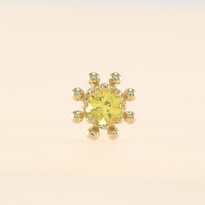 14K 3mm Gold Gelb Saphir Blume Ohrstecker, Knorpel, Tragus, Helix, Conch, Lobe, Piercing Ohrring, Minimalist Ohrring