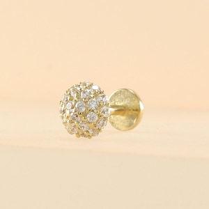 14K Solid Gold CZ Stud Labret, Cartilage, Tragus, Helix, Conch, Lobe, Piercing Earring, Minimalist Earring, Geometric Earring