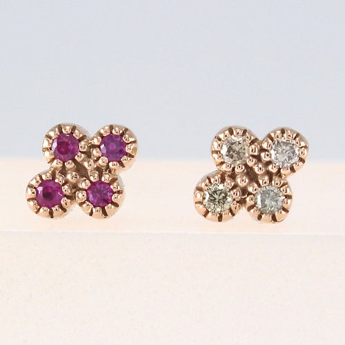 Ruby Stud Earrings in 14K Gold Diamond Stud Champagne | Etsy