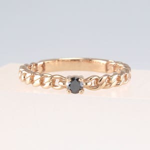 Black Diamond Ring, Diamond Chain Band 14K Solid Gold, Diamond Wedding Band, Black Diamond Wedding Band, Stacking Ring Gold