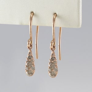 14K Solid Gold Champagne Diamond Drop Earrings, 14K Gold Cognac Diamonds Dangle Earrings, 14K Drop Earrings, 14K Dangle Earrings