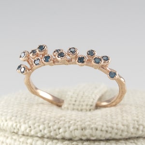 Blue Diamond Ring, 14K Gold Thin Diamond Wedding Band, Diamond Eternity Band, Diamond Band, Engagement Ring, Stackable Ring