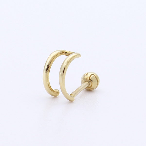 14K Gold Double Wire Ear Cuff Earring, 14K Gold Ear Cuff Earring, Conch, Cartilage, Helix, Lobe, Piercing Earring, Minimalist Earring