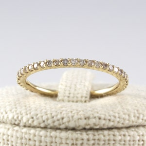 Thin Diamond Full Eternity Band 14K Solid Gold, Champagne Diamond Ring, Cognac Diamond Wedding Band