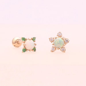 14K 3mm Gold Opal Flower Stud, Cartilage, Tragus, Helix, Conch, Lobe, Piercing Earring, Minimalist Earring