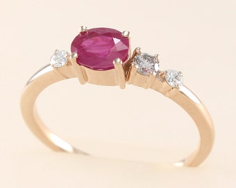 Ruby Ring, Cognac Diamond Ring, Champagne Diamond Ring, Stone Cluster Ring, Ruby Ring 14k Gold