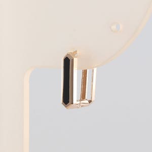 14K Onyx Earring, Gold Onyx Hoop, Huggie Hoop, Gold Huggie, Small Gold Hoop, Hexagon Earring