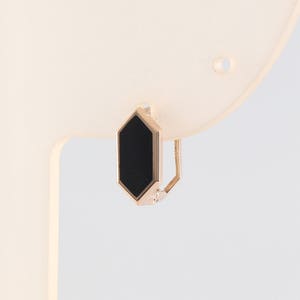 14K Onyx Earring, Gold Onyx Hoop, Huggie Hoop, Gold Huggie, Small Gold Hoop, Hexagon Earring, Geometric Earring